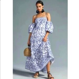 Anthropologie xs blue and white eyelet dress